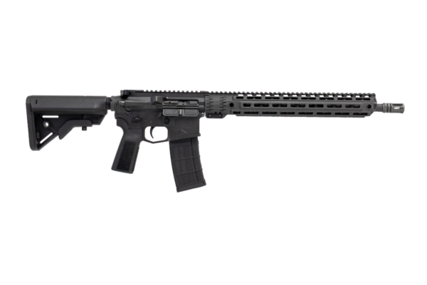 Mitchell Defense DOC MD15 16-inch rifle with black DualCool handguard, B5 stock, and black magazine on a white background.